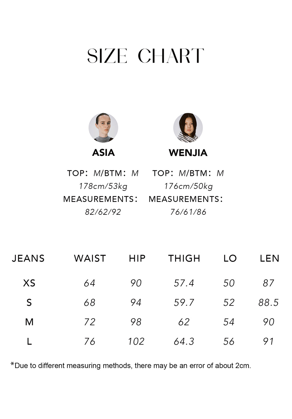 Size chart for Reactive-Dyed Stretch Denim Straight Jeans
