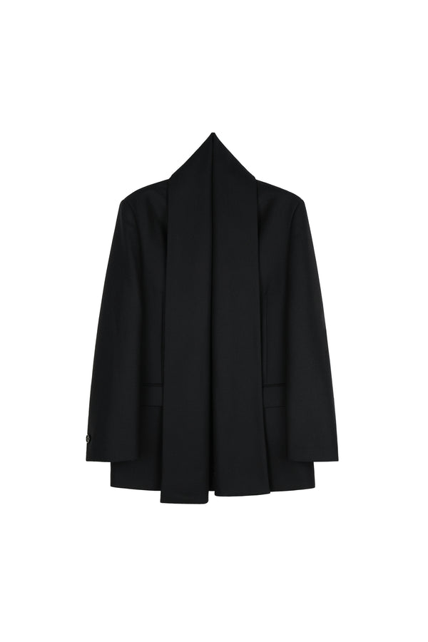 Italian Marzotto Wool Blazer | Collarless One-Button Design | Removable Scarf Detail | Women Blazer | MRS Studios