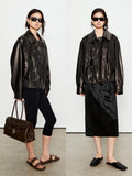 Uncoated Sheepskin Leather Jacket | Classic Lapel with Wide Placket | Flap Pockets & Elastic Hem | Women Jacket | MRS Studios