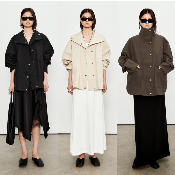 Short  Windbreaker Jacket | Minimalist Stand Collar | Short Trench Coat | Cotton-Nylon Blend | MRS Studios