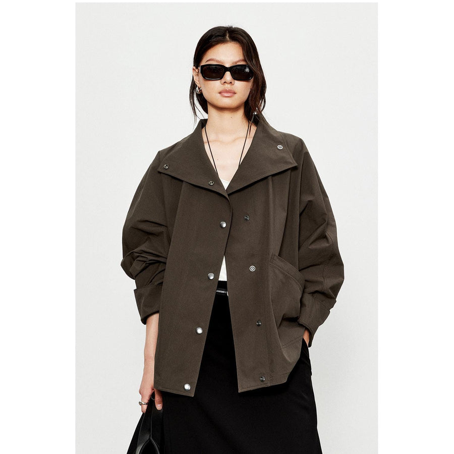 Short Windbreaker Jacket | Minimalist Stand Collar | Cotton-Nylon Blend | Women Jacket | MRS Studios