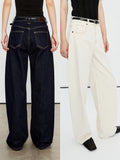 Women’s Wide-Leg Curved Seam Jeans | Contrast Stitch Relaxed Fit | Cotton blend | MRS Studios