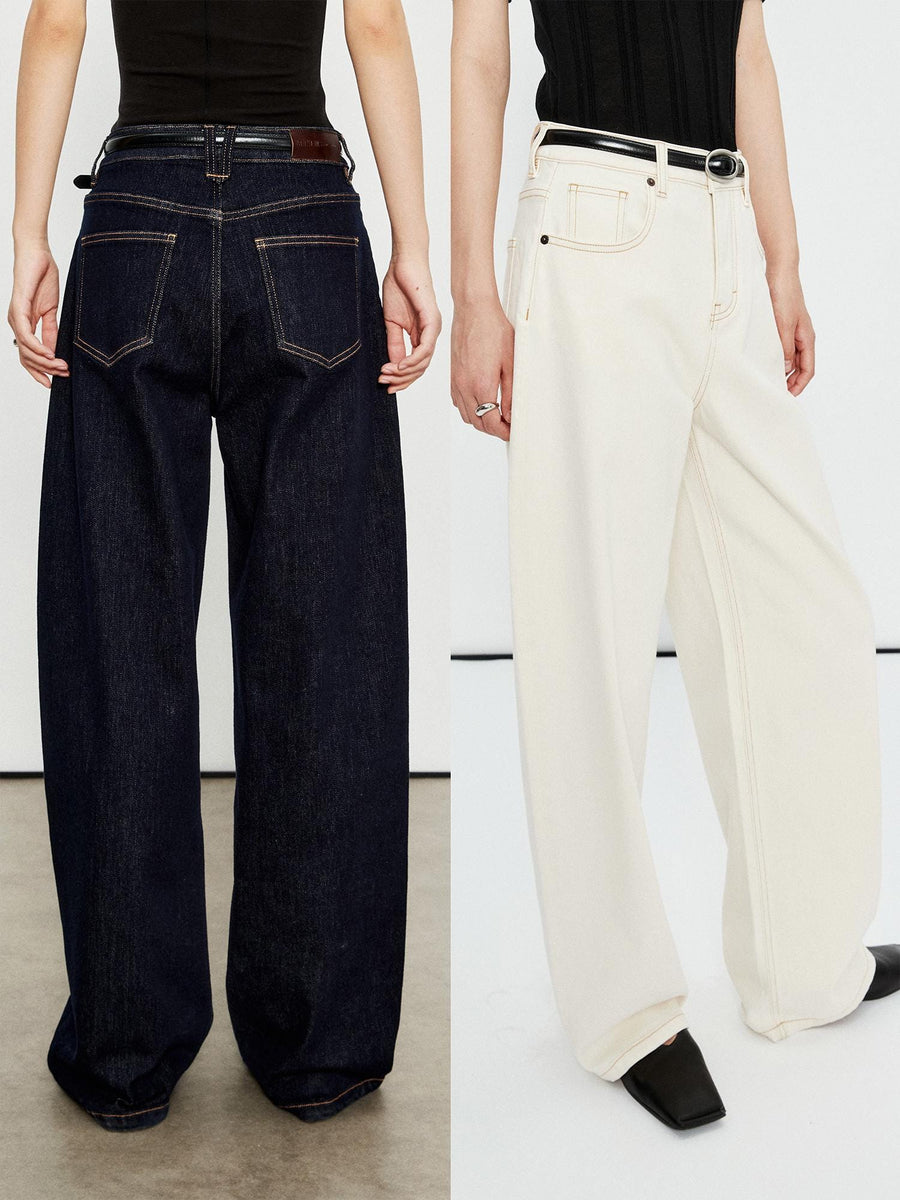 Women’s Wide-Leg Curved Seam Jeans | Contrast Stitch Relaxed Fit | Cotton blend | MRS Studios