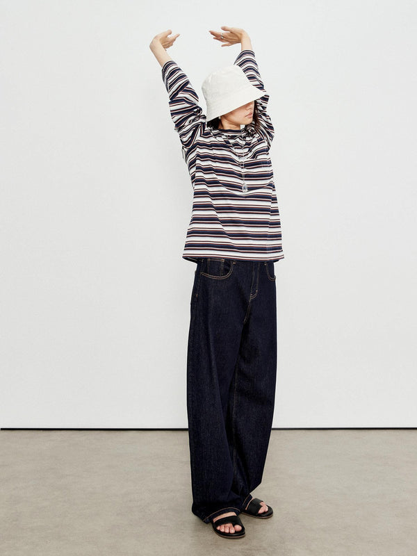 Relaxed Wide-Fit Long-Sleeve T-Shirt | Japanese Cotton | Soft & Breathable Striped Design | MRS Studios