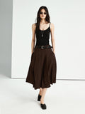 Women’s Retro Pleated Midi Skirt | Wool-Linen Blend with Bamboo Knot Texture | Classic A-Line Wide Pleats | MRS Studios
