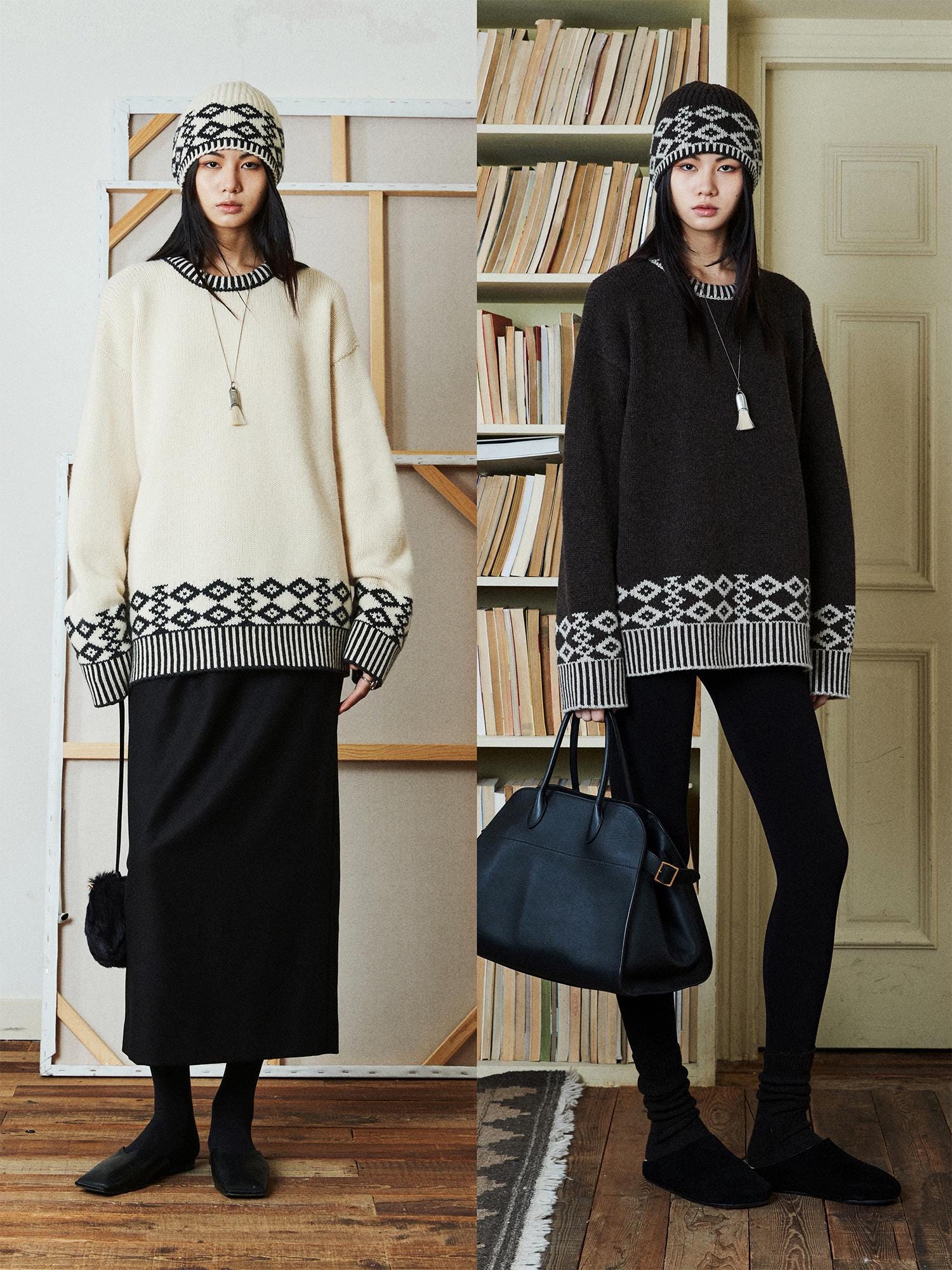 British Wool Pullover & Hat Set | Scotland-Inspired Design | Retro Geometric Jacquard Knit Sweater | Fair Island Style | MRS Studios