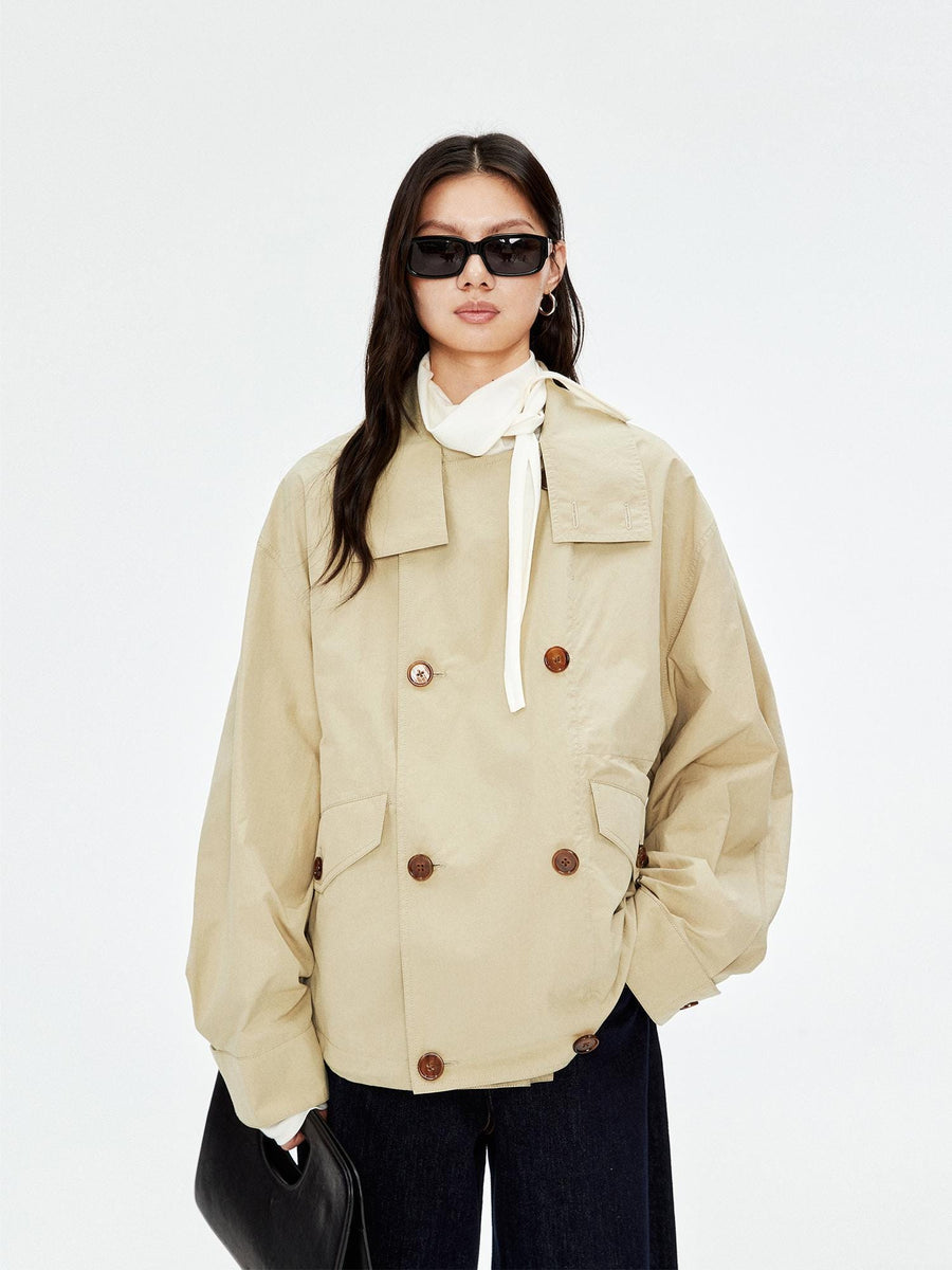 Lightweight Double-Breasted Short Trench Coat | SUPIMA Cotton | Oversized Lapel & Relaxed Modern Silhouette | MRS Studios