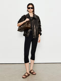 Uncoated Sheepskin Leather Jacket | Classic Lapel with Wide Placket | Flap Pockets & Elastic Hem | Women Jacket | MRS Studios