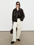 Uncoated Sheepskin Leather Jacket | Classic Lapel with Wide Placket | Flap Pockets & Elastic Hem | Women Jacket | MRS Studios