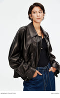 Uncoated Sheepskin Leather Jacket | Classic Lapel with Wide Placket | Flap Pockets & Elastic Hem | Women Jacket | MRS Studios