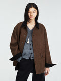 British Harris Tweed Wool Jacket | Barn Coat with Corduroy Collar | MRS Studios