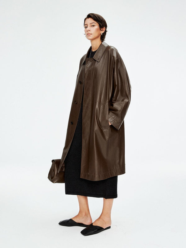 Ultra-Thin Lambskin Trench Coat | Grade-A Uncoated Leather | Relaxed Long Silhouette | Women Coat | MRS Studios