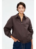 High-Density Cotton Twill Harrington Jacket | Washed-Crinkle Texture | Contrast Lining and Sword-Tip Cuffs | Women Jacket | MRS Studios