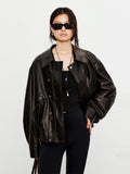 Uncoated Sheepskin Leather Jacket | Classic Lapel with Wide Placket | Flap Pockets & Elastic Hem | Women Jacket | MRS Studios