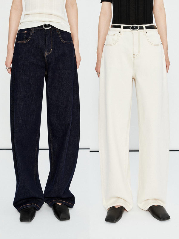 Women’s Wide-Leg Curved Seam Jeans | Contrast Stitch Relaxed Fit | Cotton blend | MRS Studios