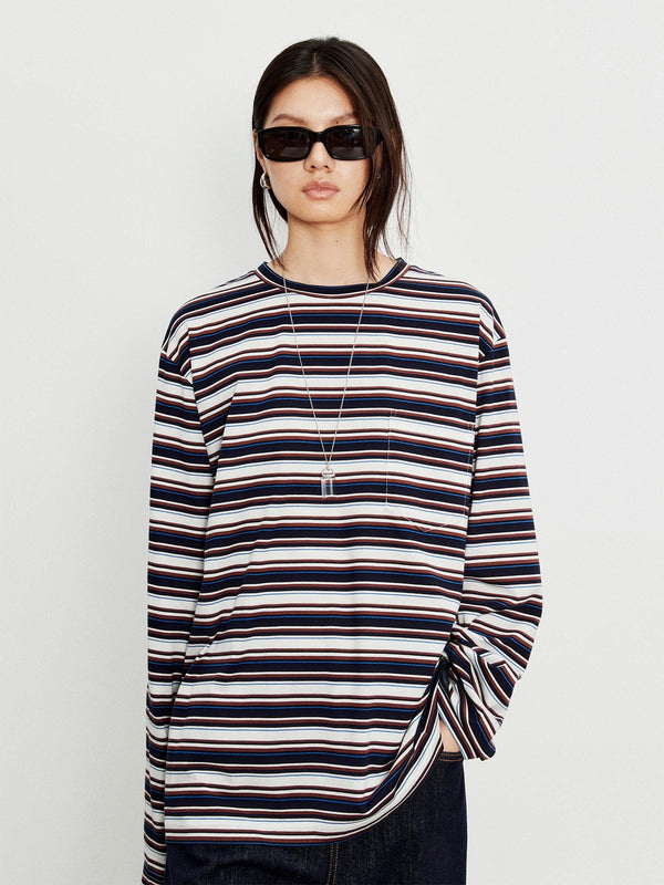 Relaxed Wide-Fit Long-Sleeve T-Shirt | Japanese Cotton | Soft & Breathable Striped Design | MRS Studios