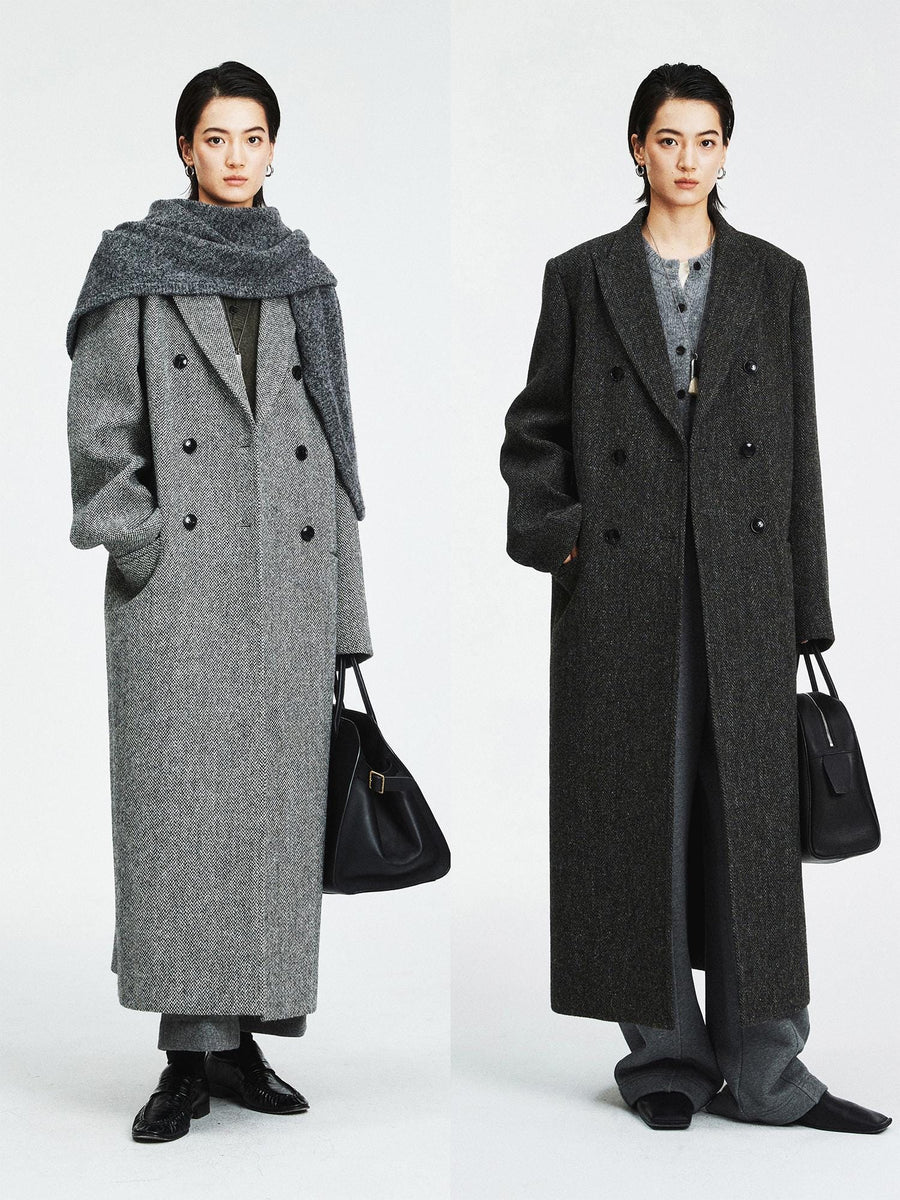 British Melton Warm Coat | UK Harris Tweed & Moon Wool | Classic H-Silhouette Overcoat | Double-Breasted Suit Coat | MRS Studios