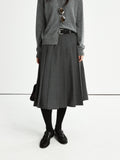 Women’s Retro Pleated Midi Skirt | Wool-Linen Blend with Bamboo Knot Texture | Classic A-Line Wide Pleats | MRS Studios