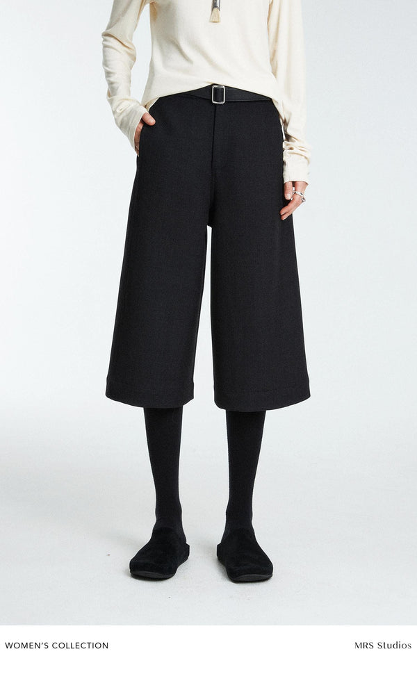 Australian Wool Seven-Tenths Wide-Leg Pants | Cropped Mid-Calf Cut | Refined Relaxed Silhouette | Women Pants | MRS Studios
