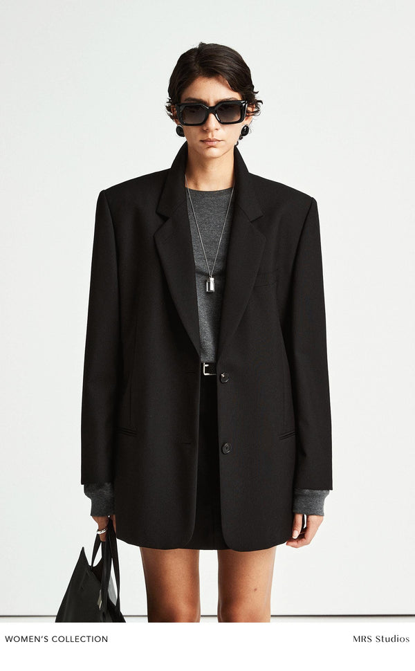 Women’s Suit Jacket with Flat Collar | Italian Marzotto Fine Wool Blazer | Classic H-Silhouette | MRS Studios