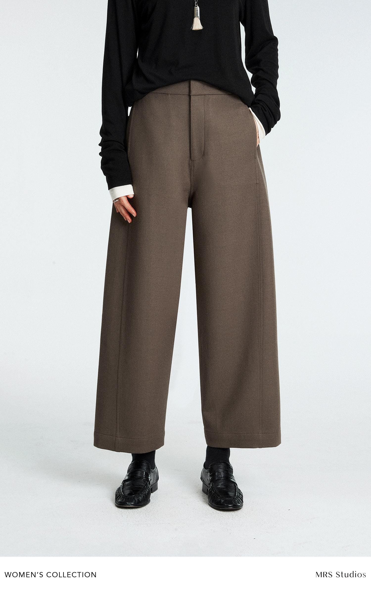 Australian Wool Nine-Tenths Wide-Leg Pants | Structured Cropped Cut | Refined Tailored Silhouette | Women Pants | MRS Studios