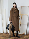 Long Alpaca Wool Blend Coat | Double Breasted | Loose Fit with Wide Lapel | Drop Shoulder Design | Women Coat | MRS Studios