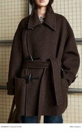 Medium Asymmetric Toggle Wool Coat | Wooden Horn Buttons | Stand & Fold Collar Design | Mid-Length | Structured Oversized Fit | MRS Studios