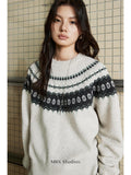 Shetland Fair Isle Wool Sweater | Speckled Yarn Knit | Raglan Sleeve Pullover | Double Rib Round Neck | Women Knitwear | MRS Studios