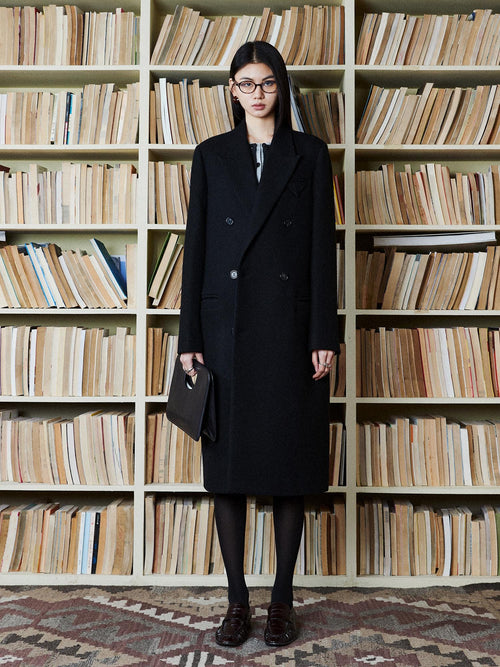 Italian ANGELICO 100% Wool Long Coat | Double-Breasted Tailored Overcoat | Timeless Minimalist Design | MRS Studios
