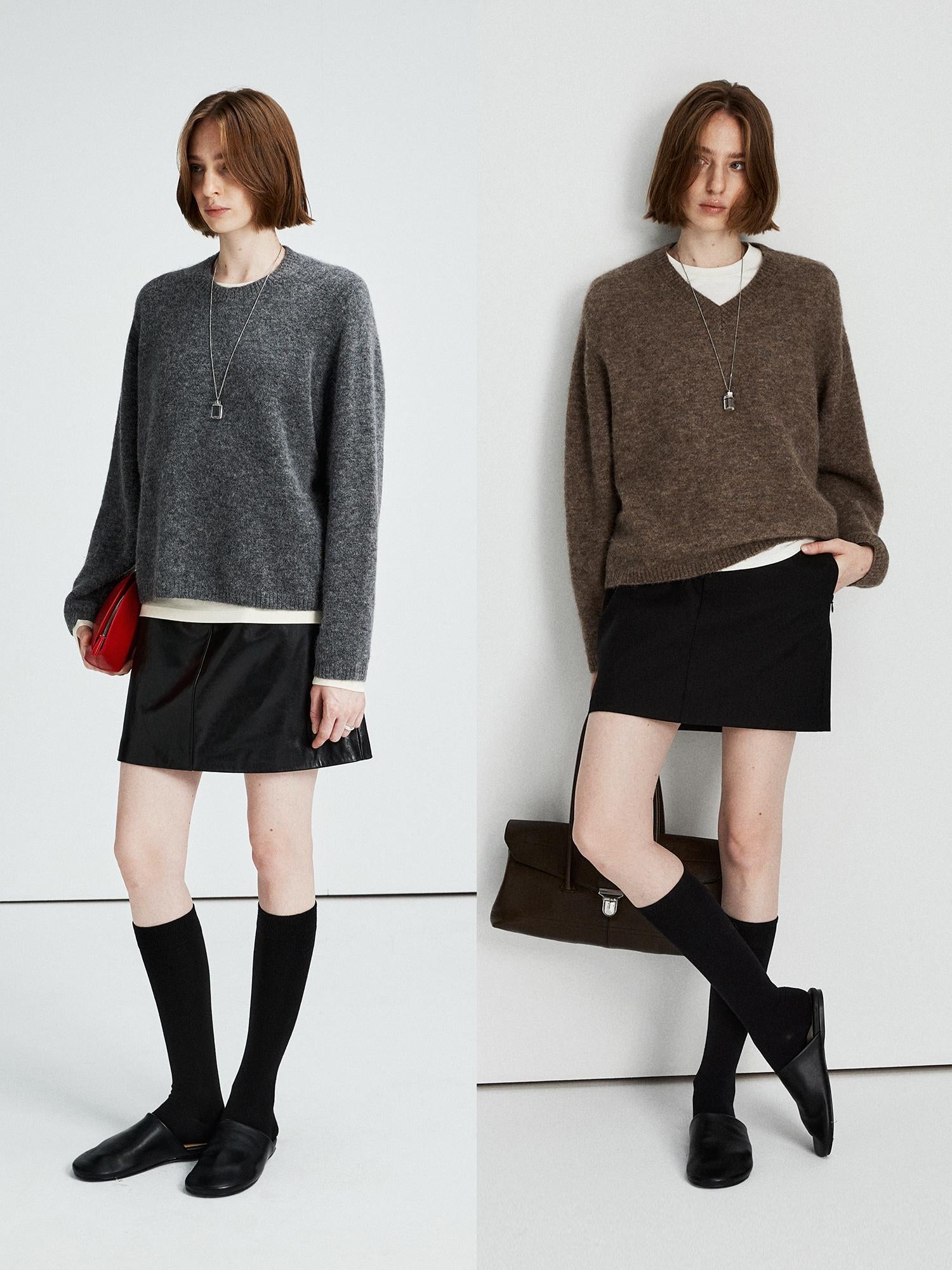 Alpaca Wool Blend Knit Sweater | V-Neck / Crew Neck | Soft Lightweight and Relaxed Fit Pullover | MRS Studios