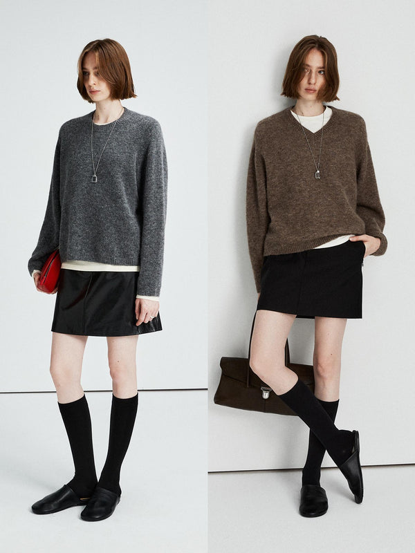 Alpaca Wool Blend Knit Sweater | V-Neck / Crew Neck | Soft Lightweight and Relaxed Fit Pullover | MRS Studios