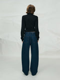 Curved Seam Cotton Jeans | Adjustable Waistband | Asymmetric Design | Straight-Leg Pants | Women Pants | MRS Studios