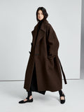 Long Asymmetric Toggle Wool Coat | Wooden Horn Buttons | Stand & Fold Collar Design | Long Length | Structured Oversized Fit | MRS Studios