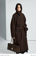 Long Asymmetric Toggle Wool Coat | Wooden Horn Buttons | Stand & Fold Collar Design | Long Length | Structured Oversized Fit | MRS Studios