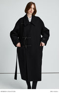 Long Asymmetric Toggle Wool Coat | Wooden Horn Buttons | Stand & Fold Collar Design | Long Length | Structured Oversized Fit | MRS Studios