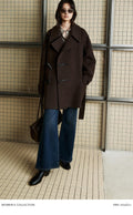 Medium Asymmetric Toggle Wool Coat | Wooden Horn Buttons | Stand & Fold Collar Design | Mid-Length | Structured Oversized Fit | MRS Studios