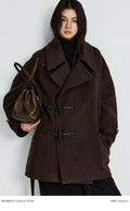 Medium Asymmetric Toggle Wool Coat | Wooden Horn Buttons | Stand & Fold Collar Design | Mid-Length | Structured Oversized Fit | MRS Studios