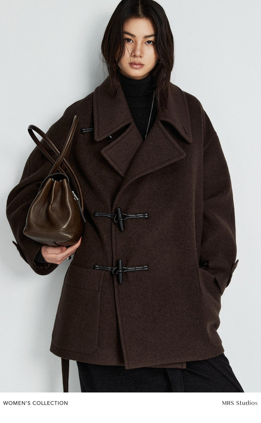 Medium Asymmetric Toggle Wool Coat, view 5