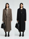 Long Cashmere Wool Blend Coat | H-Line Double Breasted Design | Straight Fit with Notch Lapel | Women Coat | MRS Studios