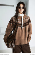 Shetland Fair Isle Wool Sweater | Speckled Yarn Knit | Raglan Sleeve Pullover | Double Rib Round Neck | Women Knitwear | MRS Studios