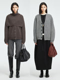 Italian Merino Wool Cardigan and Cape Set | V-Neck Ribbed Knit | Soft Lofty Texture | Women Knitwear | MRS Studios