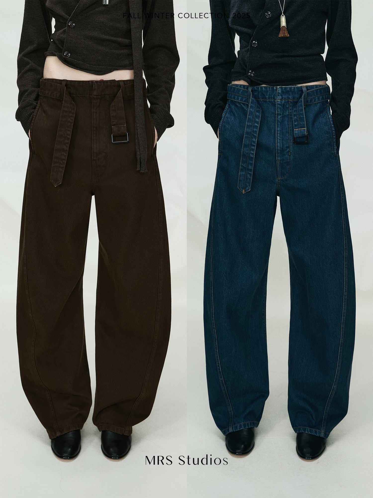 Curved Seam Cotton Jeans | Adjustable Waistband | Asymmetric Design | Straight-Leg Pants | Women Pants | MRS Studios