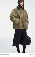 Vintage Short Puffer Jacket with Shearling Leather Collar | 90% White Goose Down Coat | Winter Warm Jacket | MRS Studios