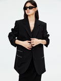Silk Wool Blend Blazer | Structured Straight Fit | Contrast Stitch Lapel | Women’s Blazer | MRS Studios