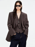Silk Wool Blend Blazer | Structured Straight Fit | Contrast Stitch Lapel | Women’s Blazer | MRS Studios