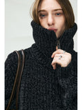 Chunky Wool Yak Blend High Collar Cardigan | Ribbed Knit | Cropped T-Silhouette | Women Knitwear | MRS Studios