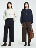 High Waist Cotton Corduroy Trousers | Vintage Barrel Tapered Leg | Elastic Waistband | Casual Style Pants | MRS Studios