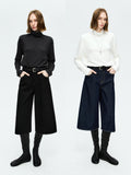 Fleece-Backed Denim A-Line Cropped Jeans | Eco Heat-Locking Weave | 7/10 Wide Leg | Women Jeans | MRS Studios