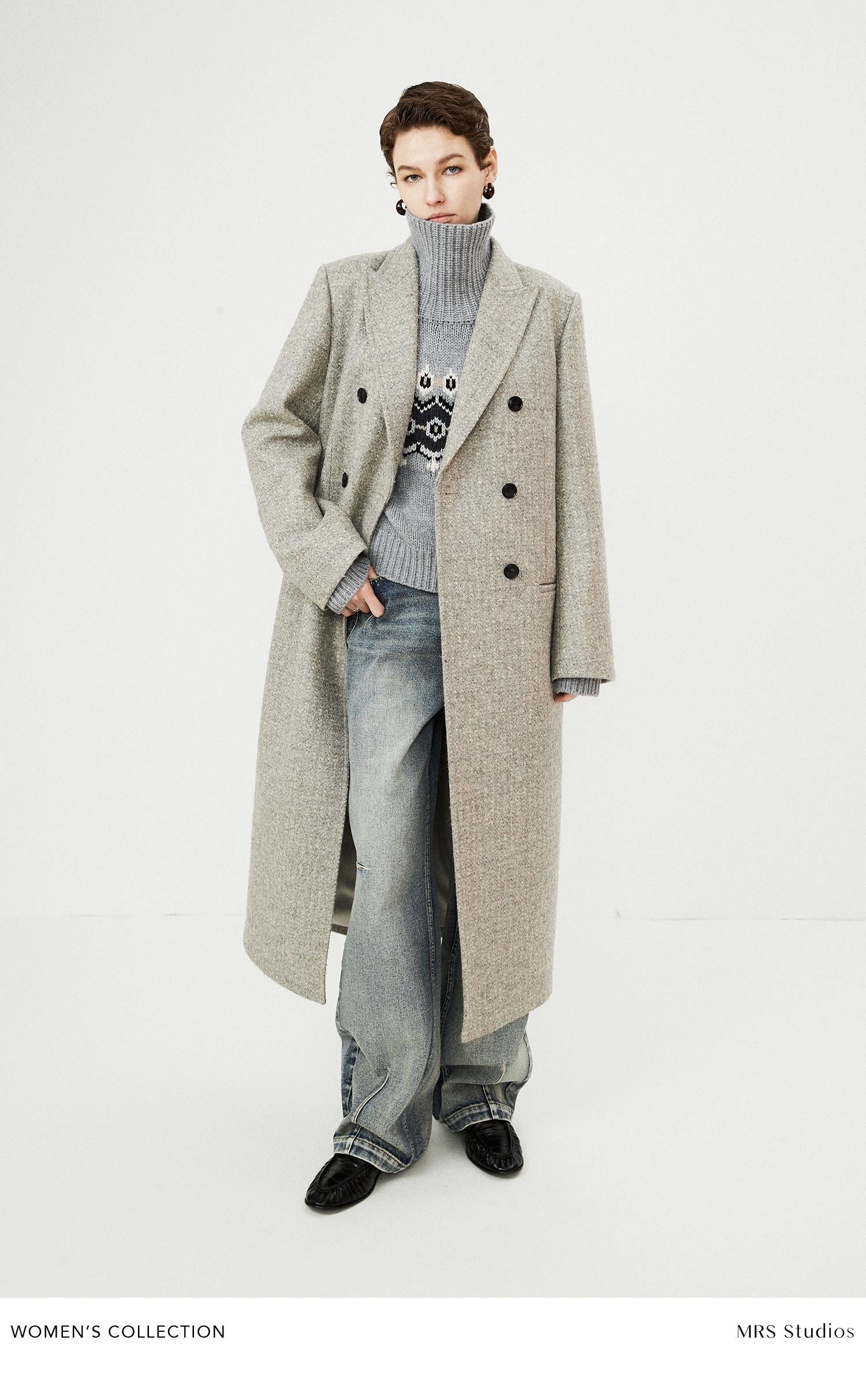 British Melton Warm Coat | UK Harris Tweed & Moon Wool | Classic H-Silhouette Overcoat | Double-Breasted Suit Coat | MRS Studios