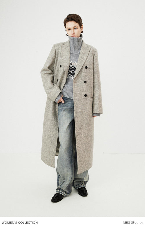 British Melton Warm Coat | UK Harris Tweed & Moon Wool | Classic H-Silhouette Overcoat | Double-Breasted Suit Coat | MRS Studios